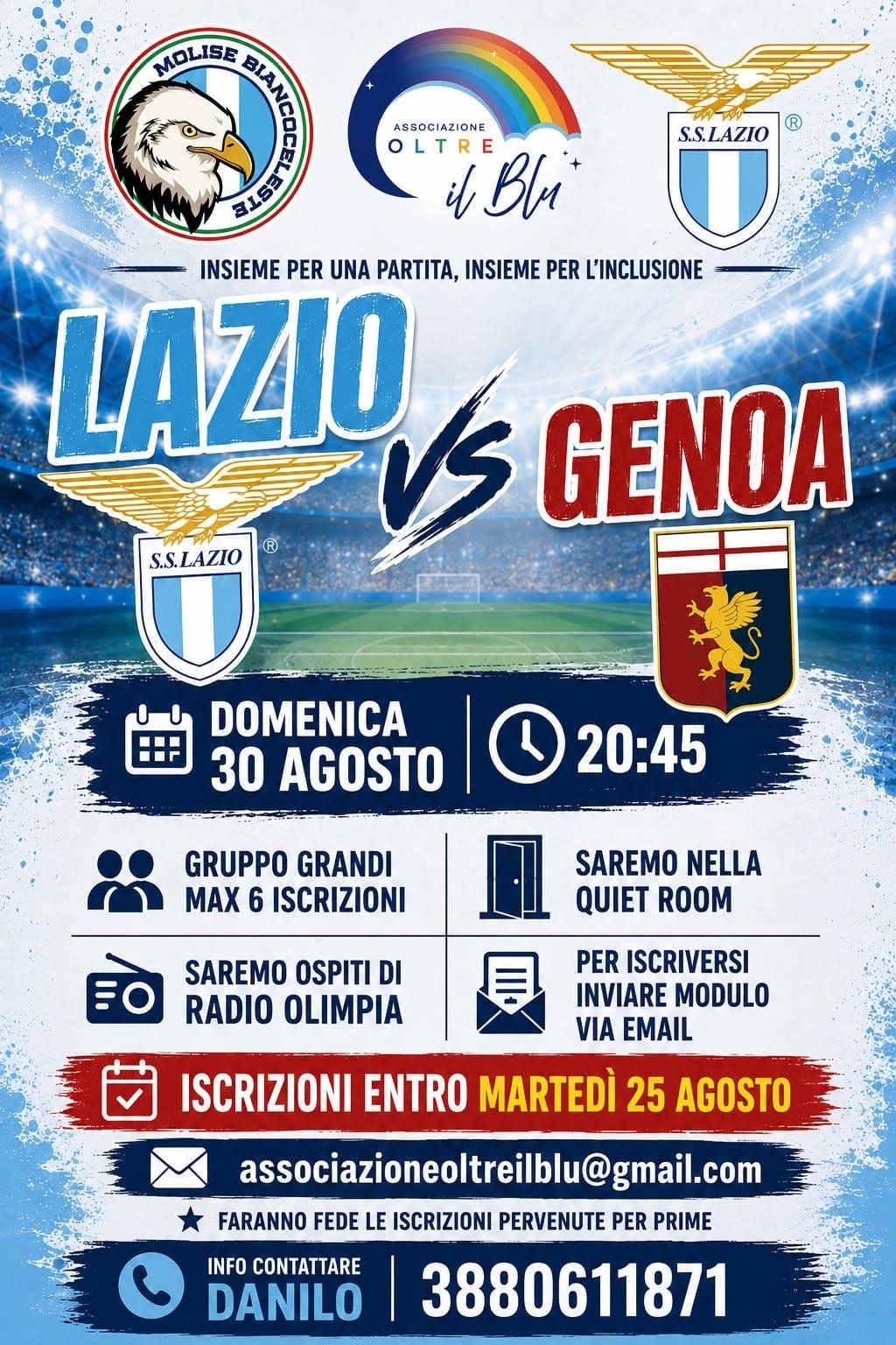 Locandina dell’evento «Lazio–Genoa: insieme per l’inclusione»